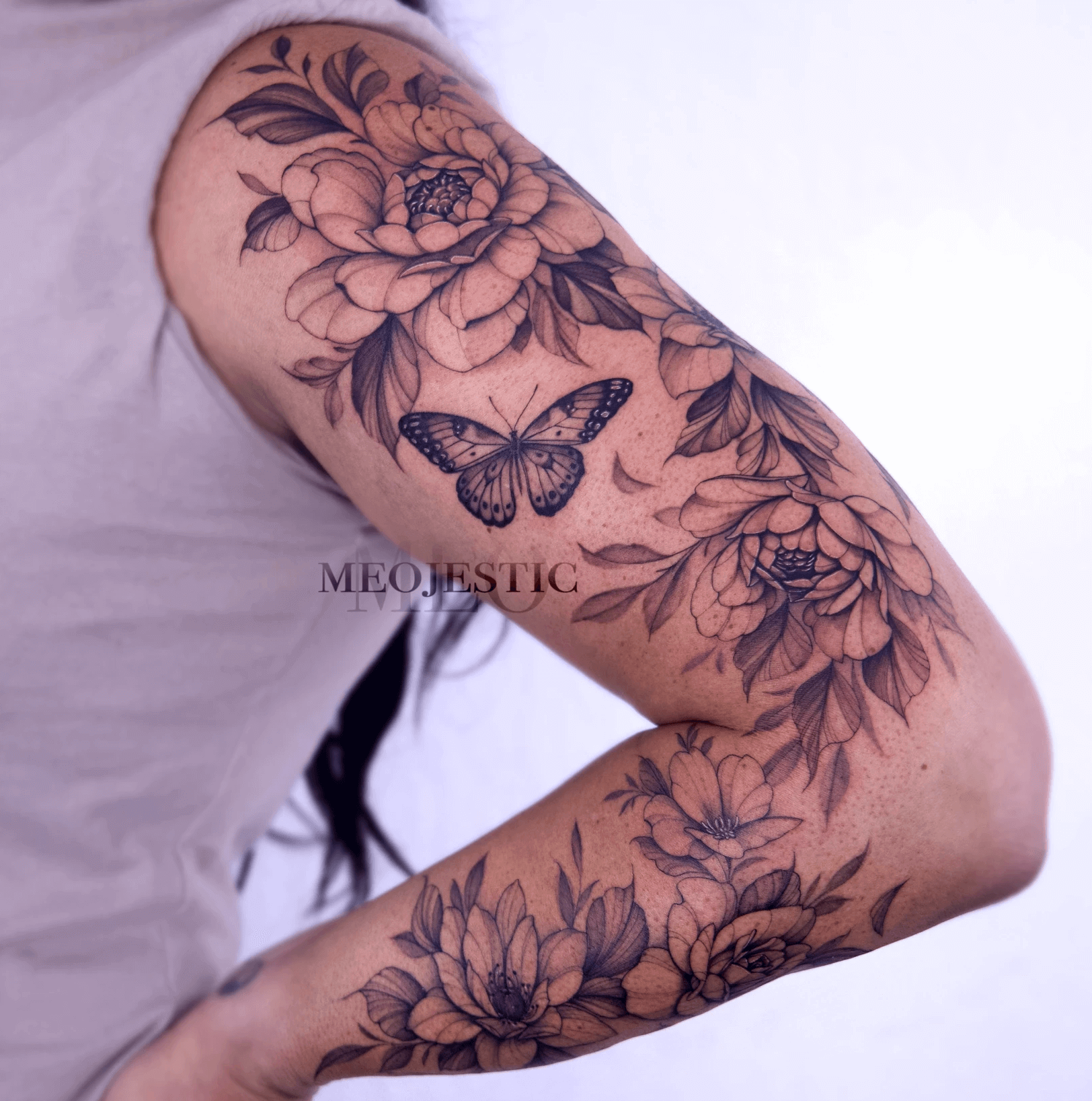 flower black and gray style tattoo by Meo