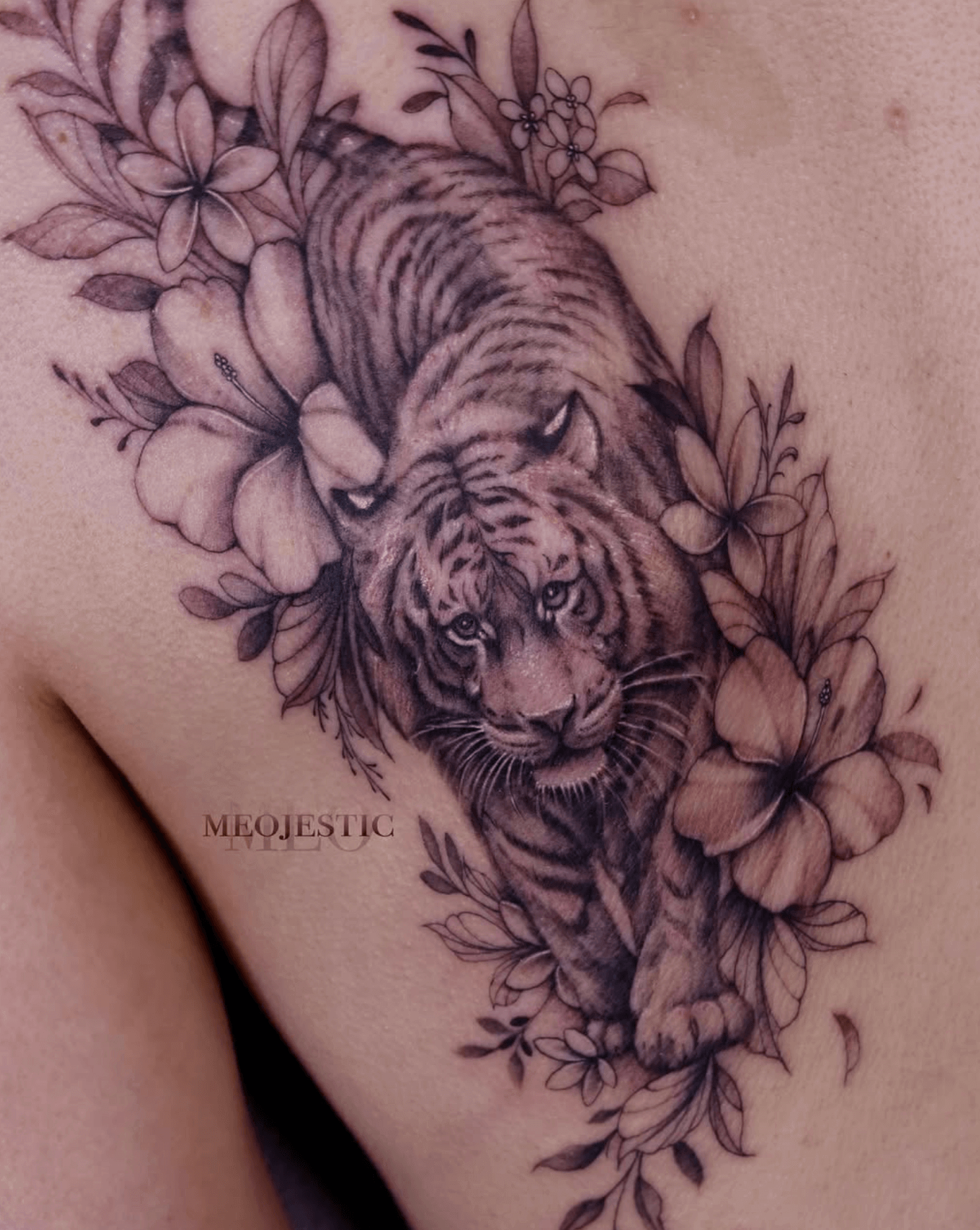 tiger black and gray style tattoo by Meo