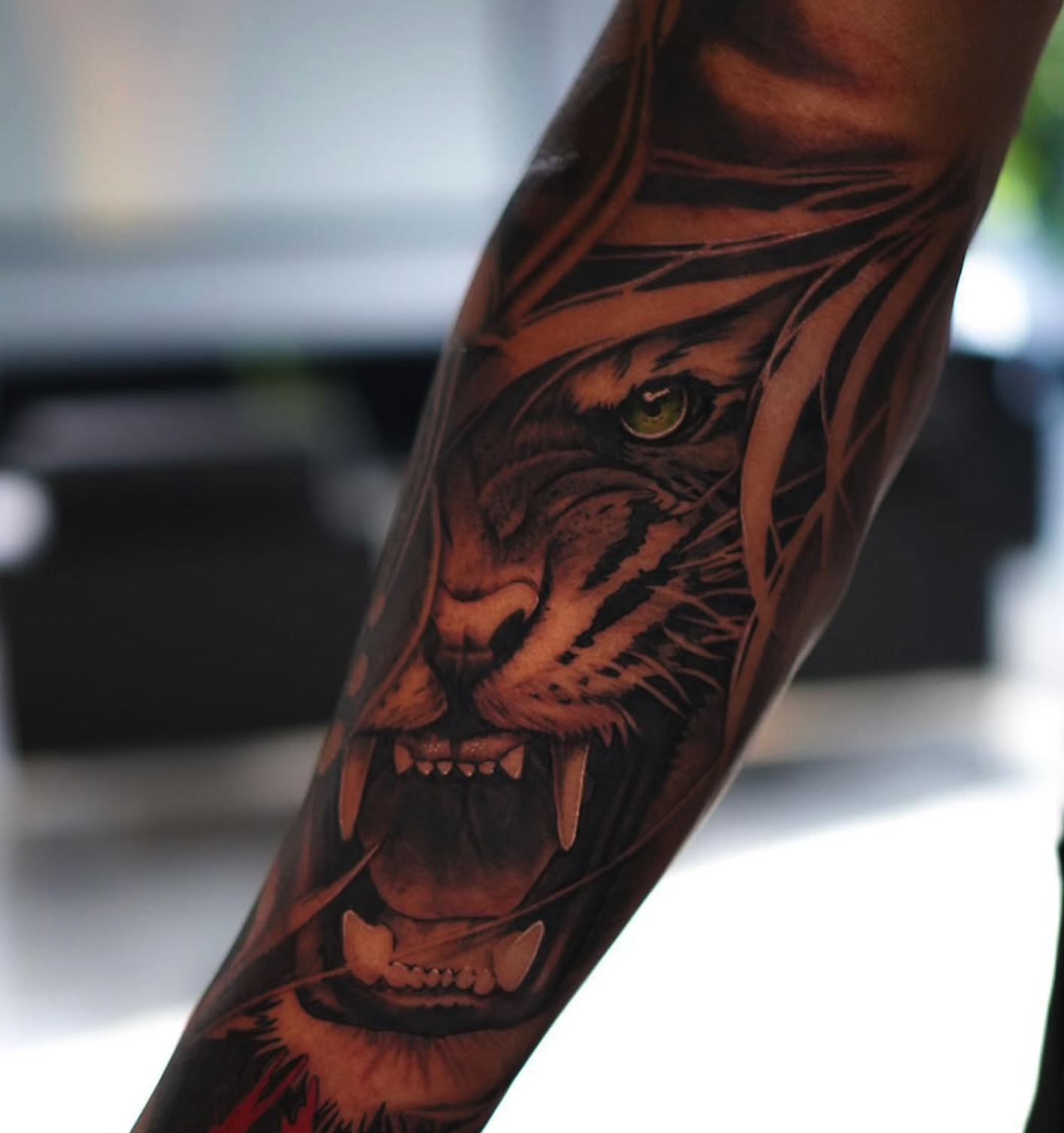 tiger realism style tattoo by De'vonne Foxworth