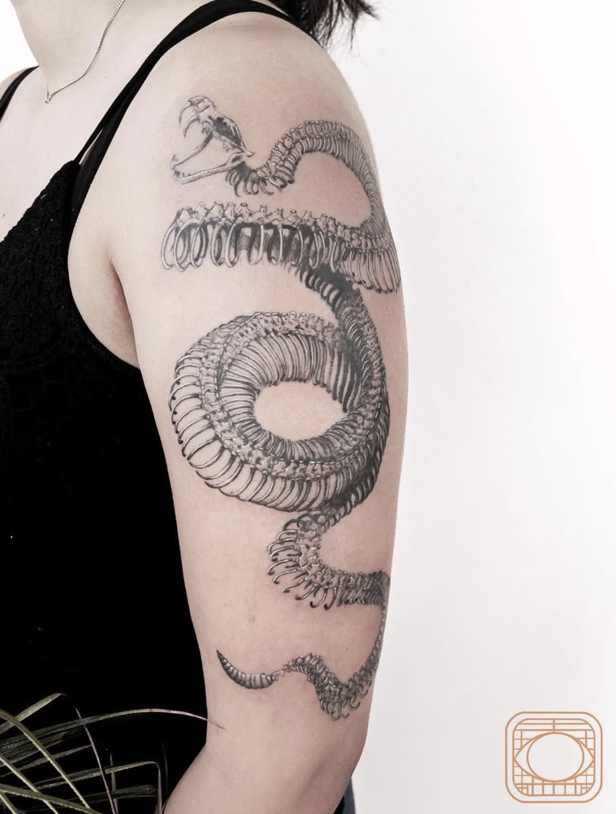 snake black and gray style tattoo by Mariel Bayona