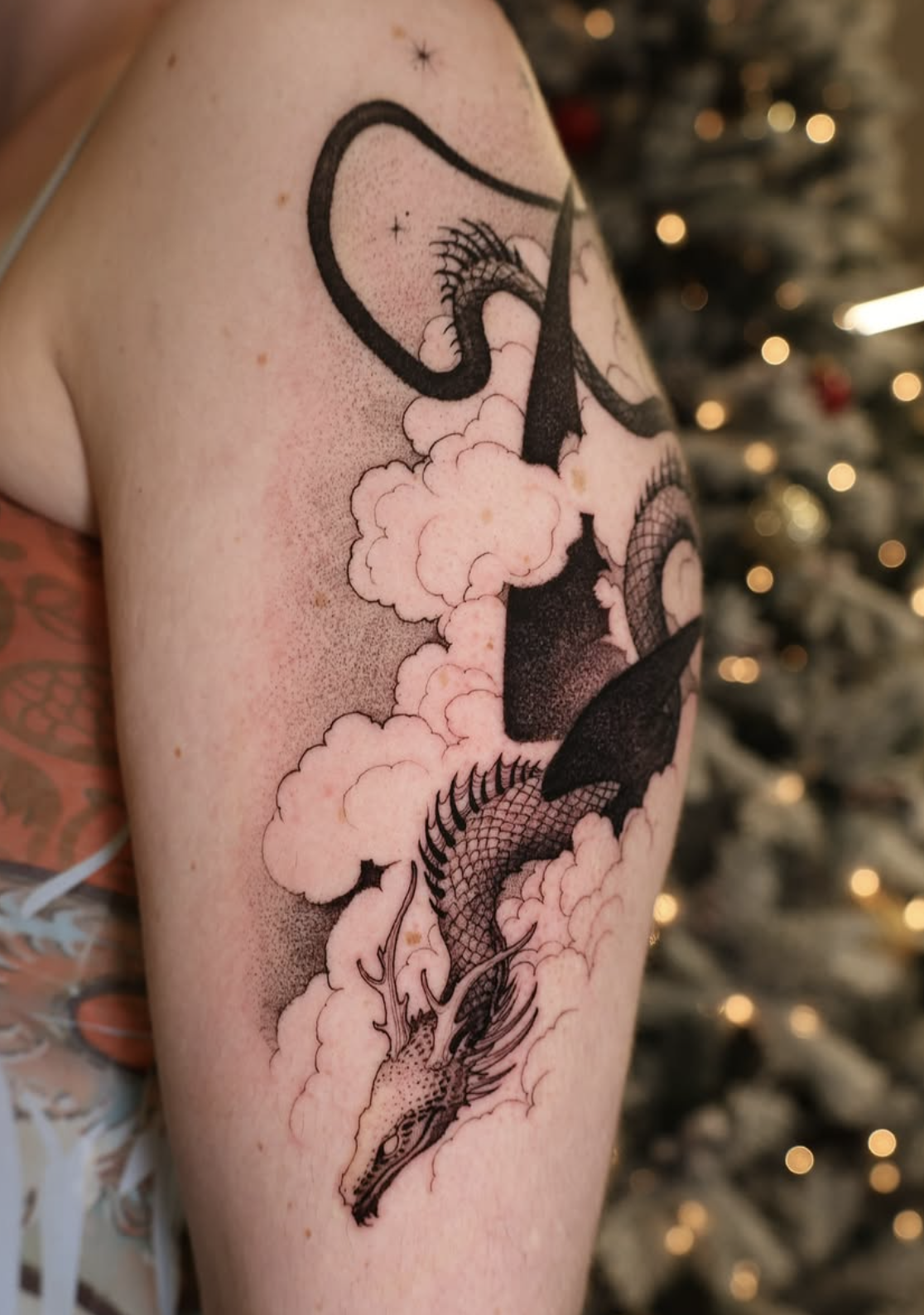 dragon linework style tattoo by Strokin Dark