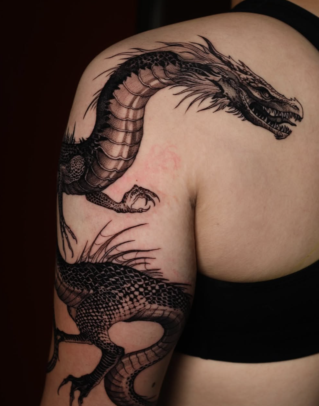 dragon realistic style tattoo by Strokin Dark