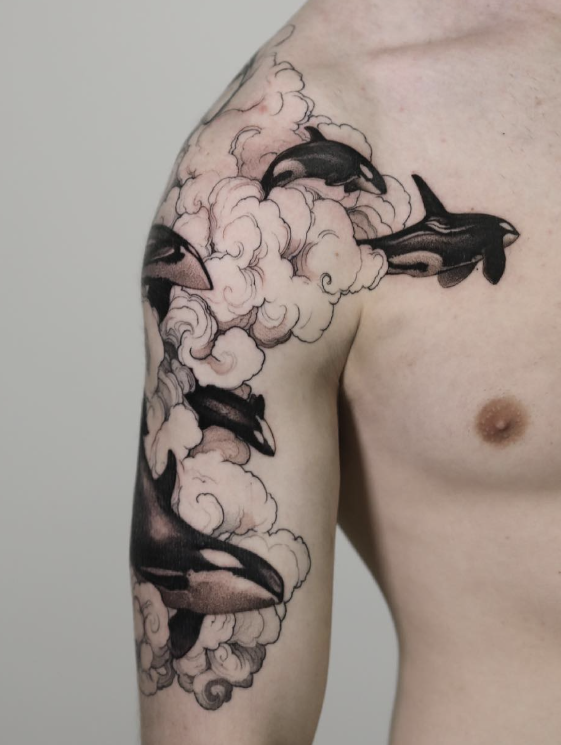 cloud black and gray style tattoo by Strokin Dark