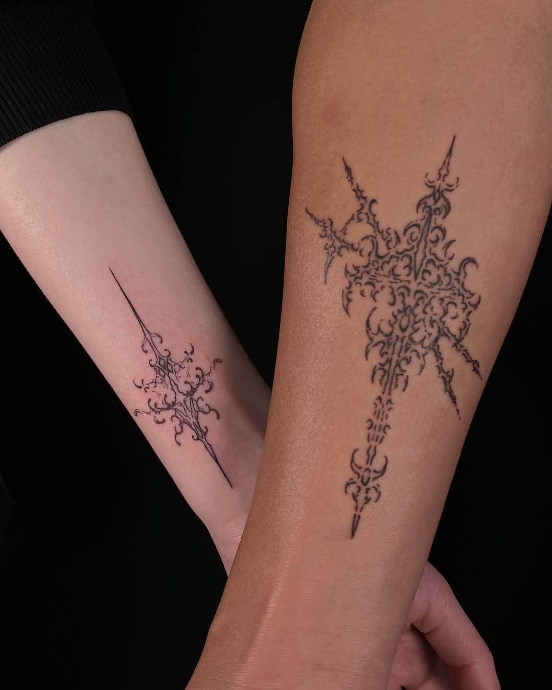 abstract form and scrollwork blackwork style tattoo by Elizah