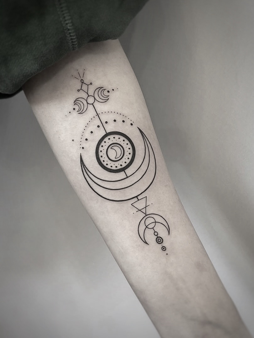 geometric shape and line fine line style tattoo by Sirimontra