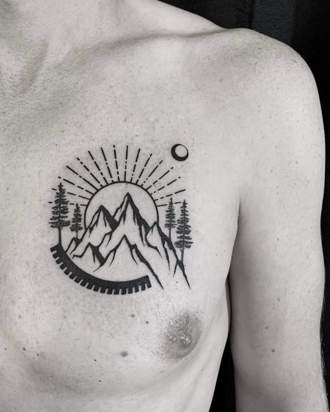 mountain and sun blackwork style tattoo by Sirimontra