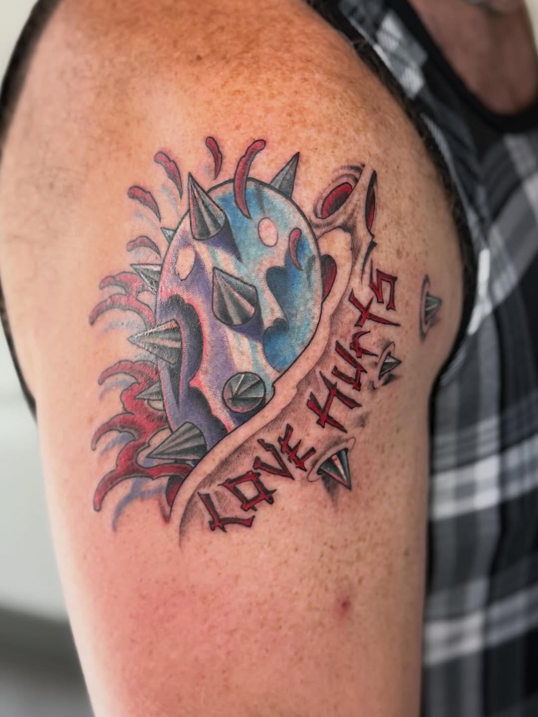 banner and spike new school style tattoo by Joe Unknown