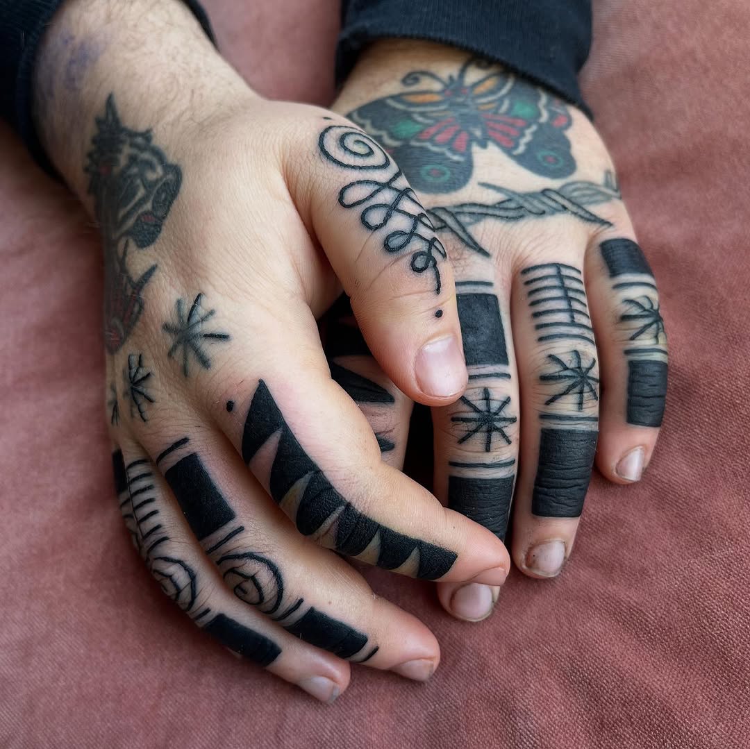 geometric shape and pattern blackwork style tattoo by Grass