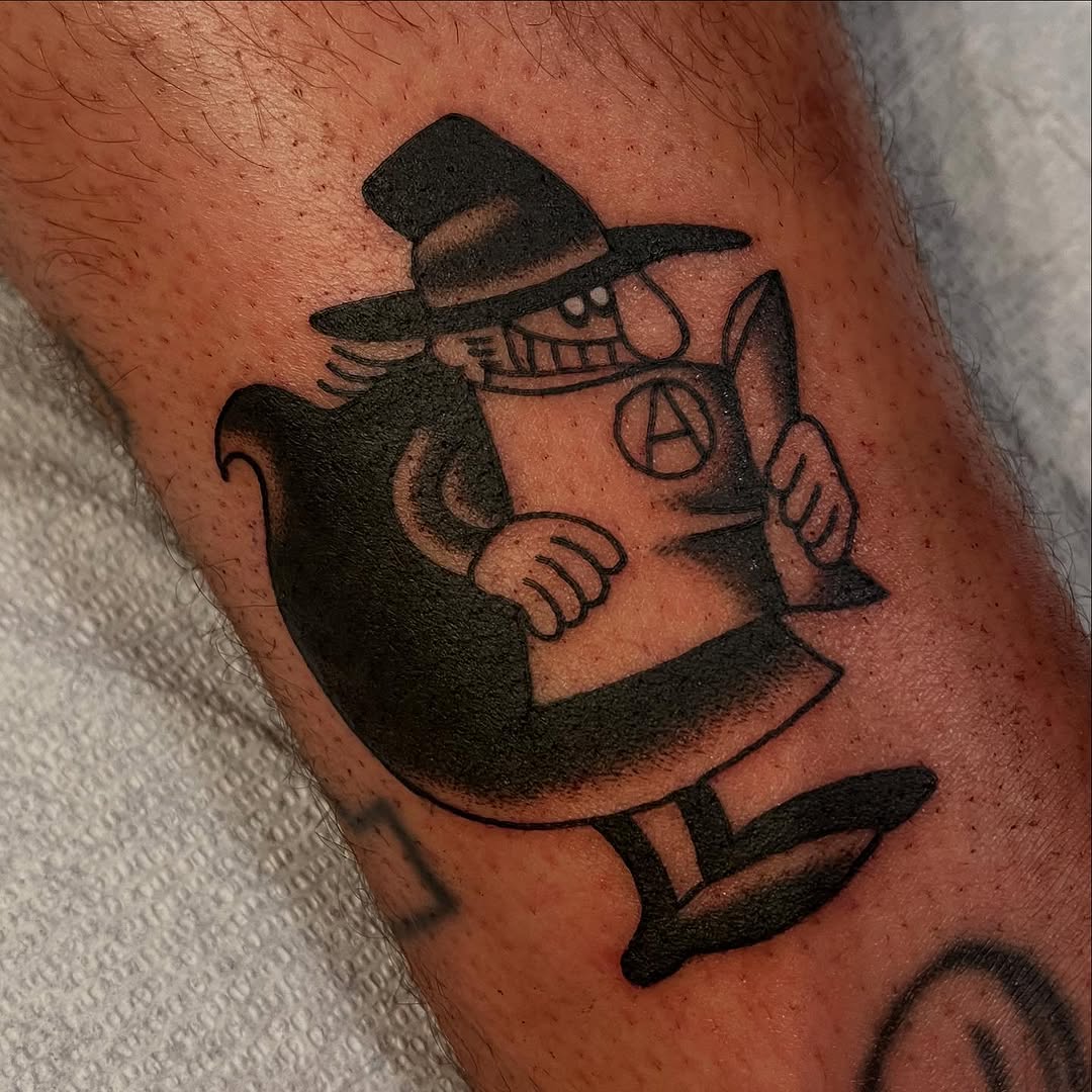 sign and figure traditional style tattoo by Grass