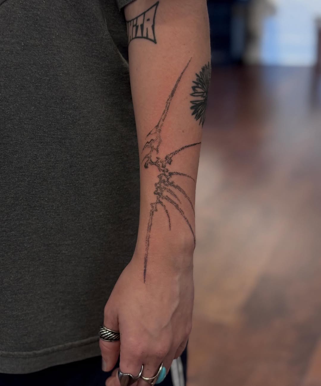 flower and abstract form dotwork style tattoo by SEVYNpokes 777