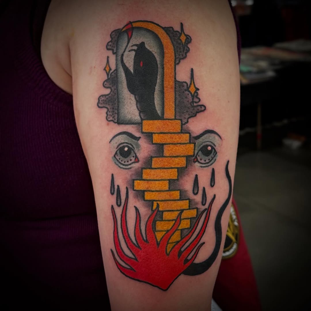 Eerie staircase and watchful eyes