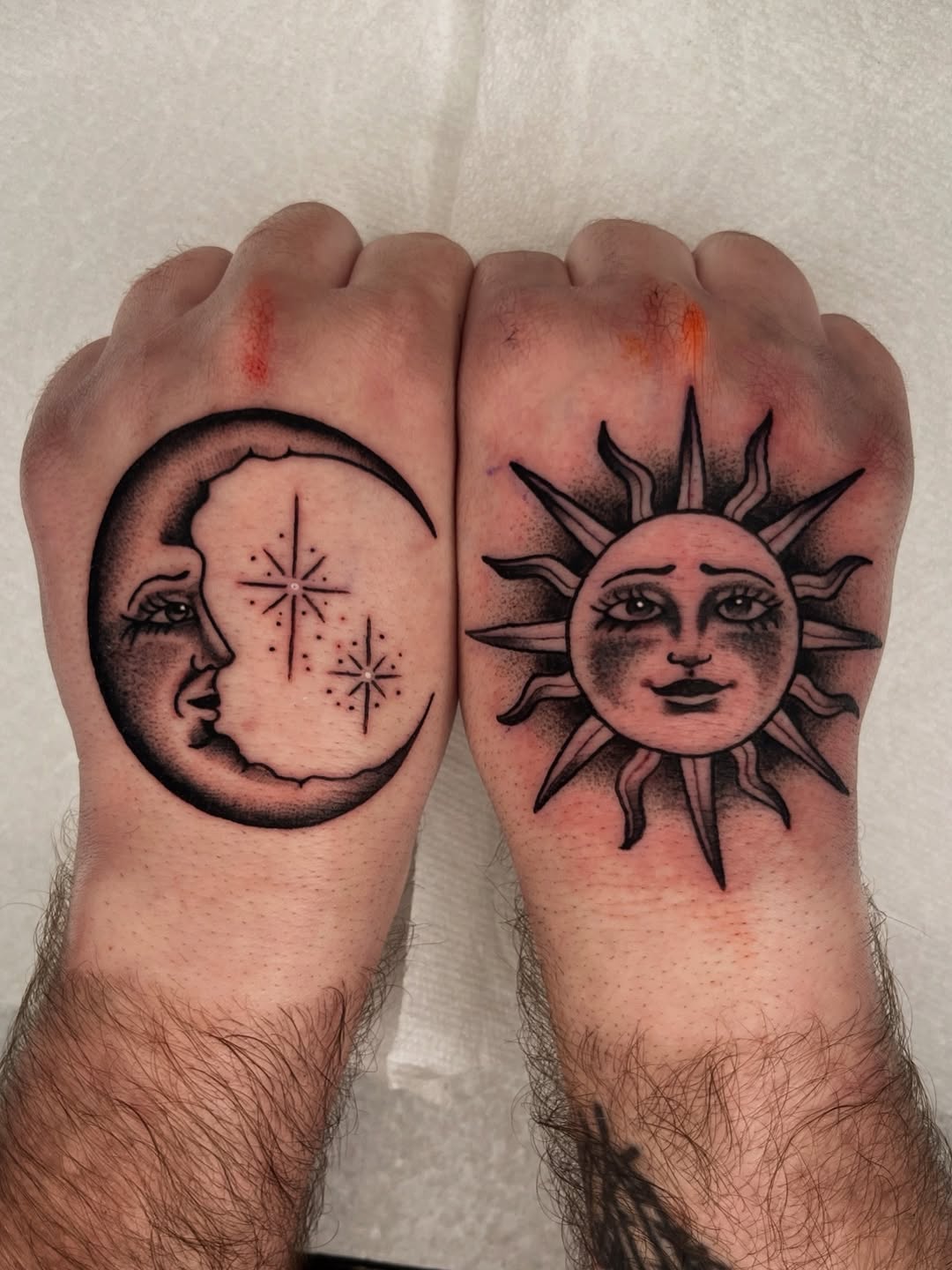 sun and star traditional style tattoo by KEHRMIE