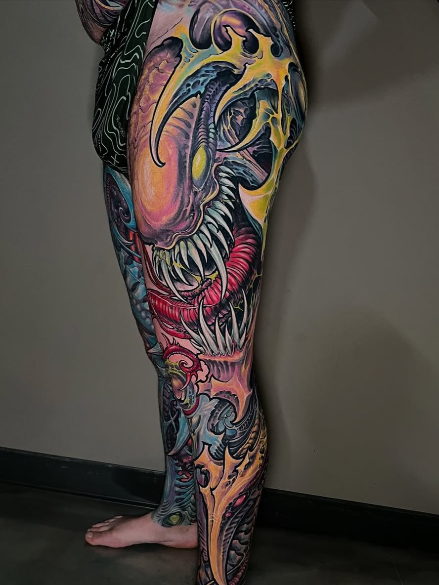 biomechanical style tattoo by Ron Earhart