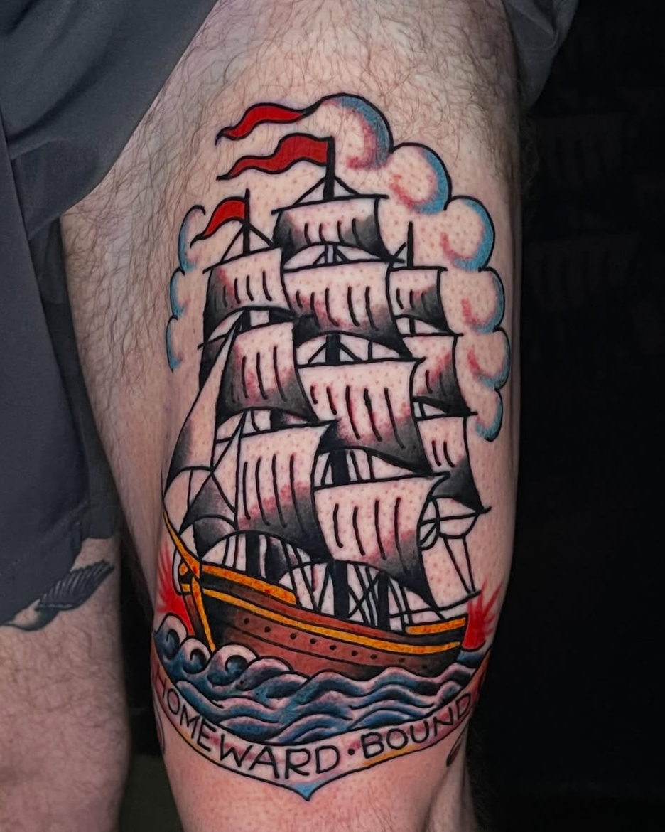 wave and cloud traditional style tattoo by Charlie
