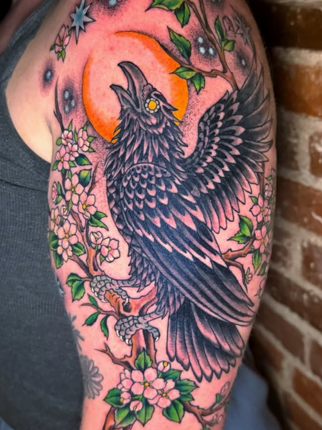 flower and branch neo-traditional style tattoo by NATE GLOMB