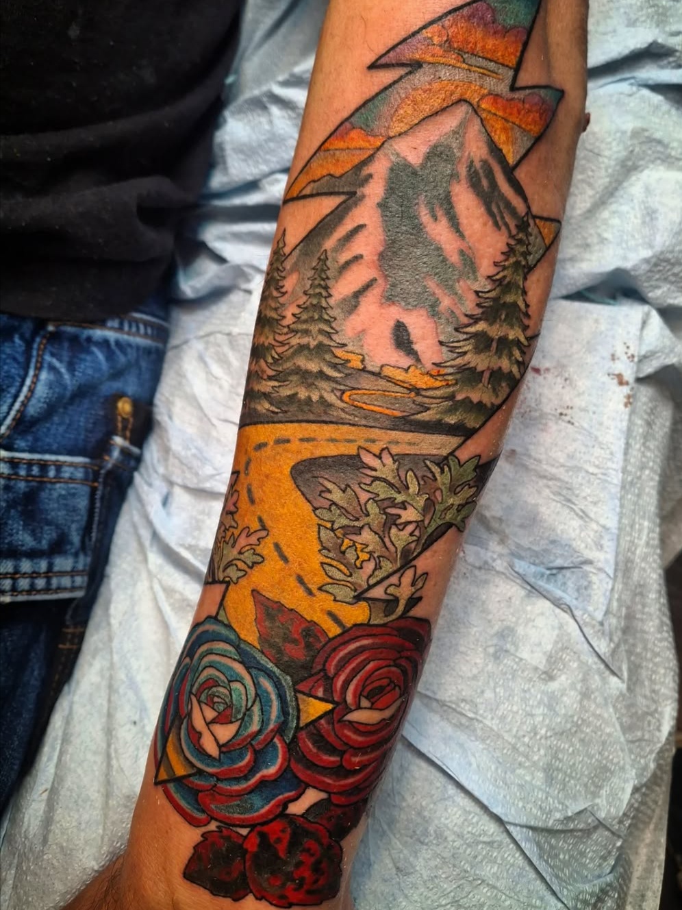 mountain and path new school style tattoo by Salem