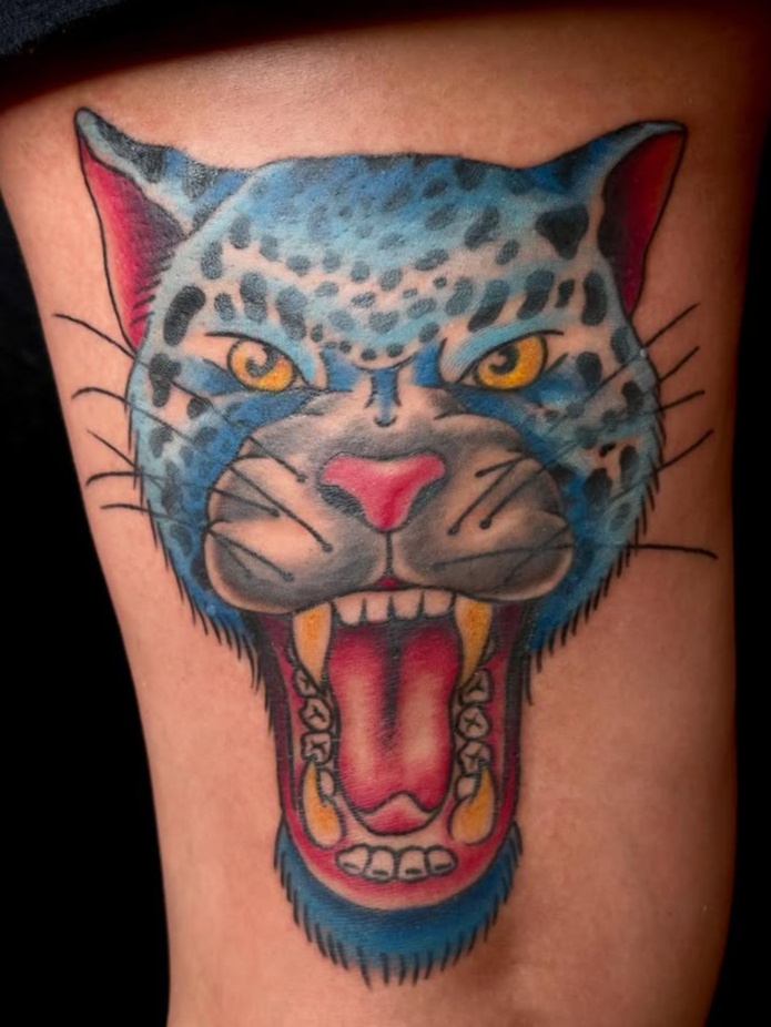 Vibrant Blue Panther Head