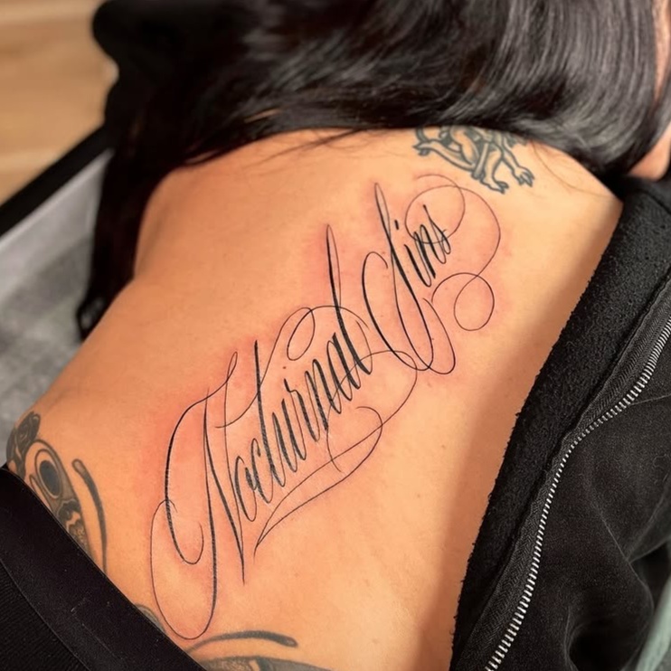 turtle and abstract form script style tattoo by jamietattoos