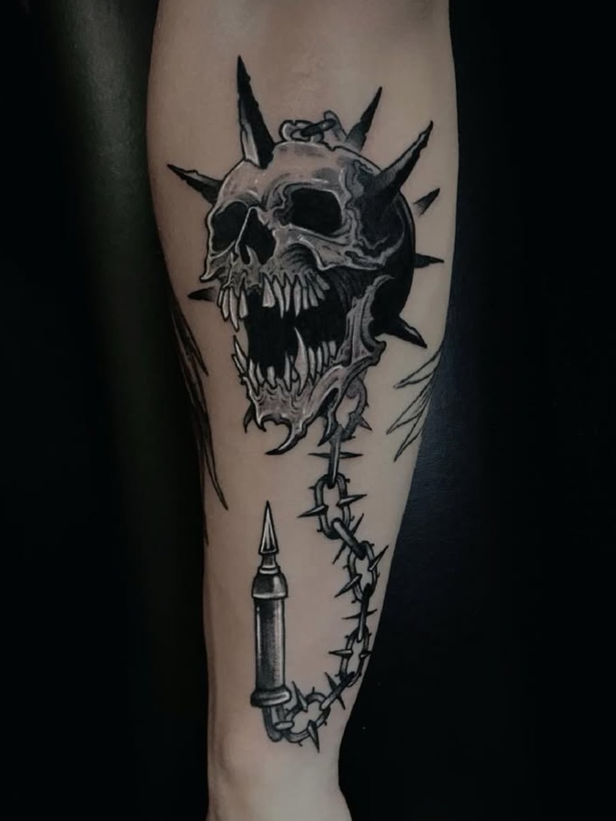 chain and mouth dark art style tattoo by RIGERS