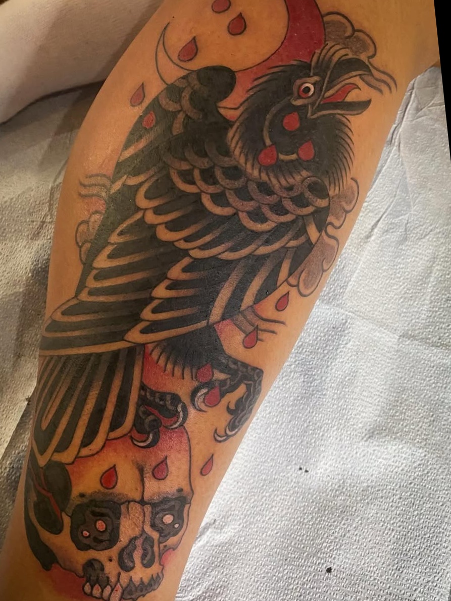 raven and teardrop traditional style tattoo by BEN CHEESe